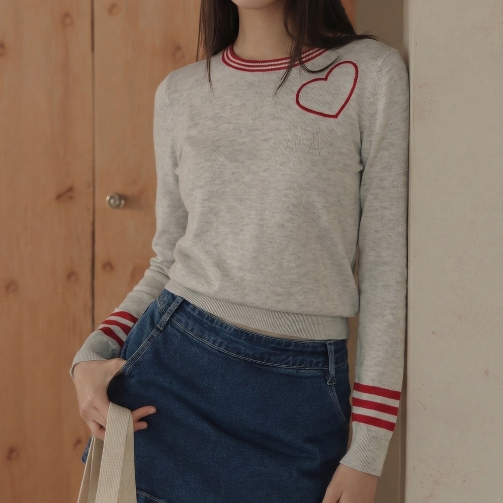 Loft 3D Braided Heart LOVE Ringer Crew Neck Long Sleeve Sweater Top Size Small